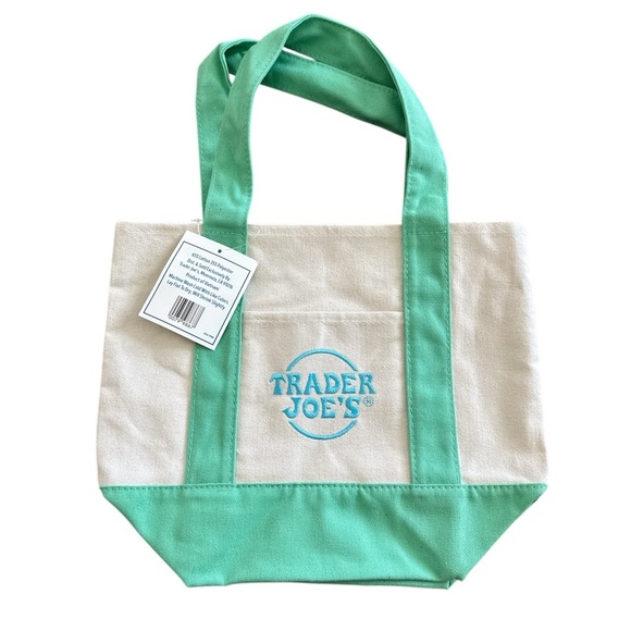 Trader Joe's Green and Blue Pastel Mini Limited Edition Canvas Tote Bag New - Picture 4 of 7